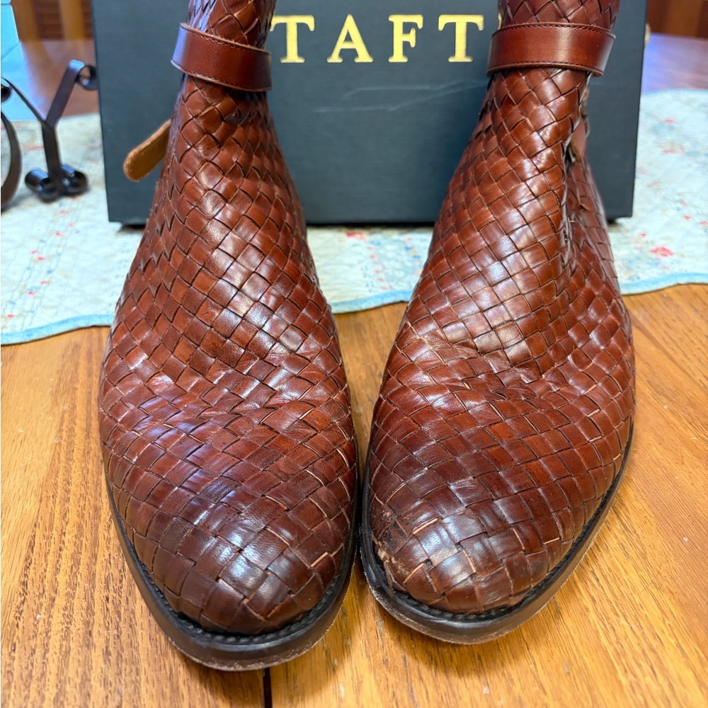 Taft Men's Chestnut Woven Leather Boots